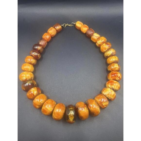 Jewelry - Vintage Large Amber Rondel Graduated Bead Necklace 220 Grams 22" Long